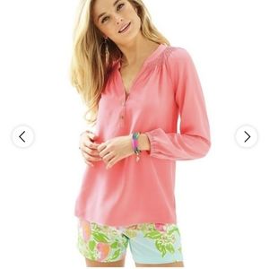 Lilly Pulitzer Elsa Silk Top in Hot Pink Coral